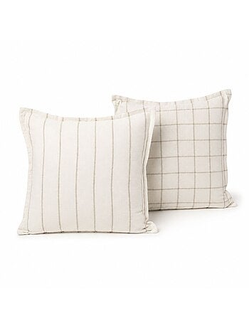Housse de coussin recto-verso 100% coton rayures et carreaux lourmarin