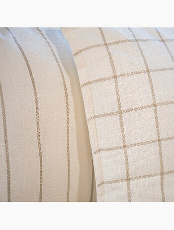 Housse de coussin recto-verso 100% coton rayures et carreaux lourmarin