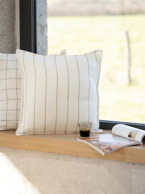 Housse de coussin recto-verso 100% coton rayures et carreaux lourmarin - Kiabi Housse de coussin recto-verso 100% coton rayures et carreaux lourmarin - Kiabi
