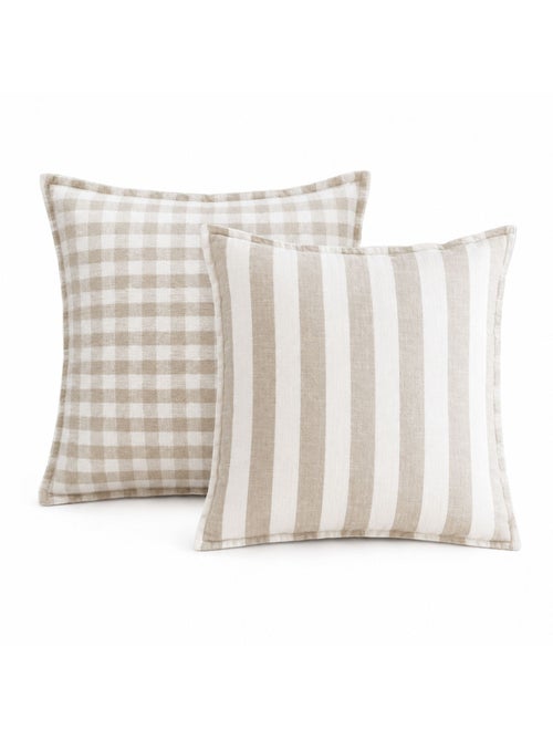 Housse de coussin recto-verso 100% coton rayures et vichy lourmarin - Kiabi Housse de coussin recto-verso 100% coton rayures et vichy lourmarin - Kiabi