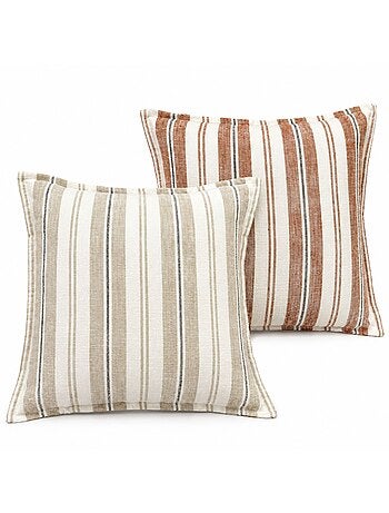 Housse de coussin recto-verso 100% coton rayures tapissier lourmarin