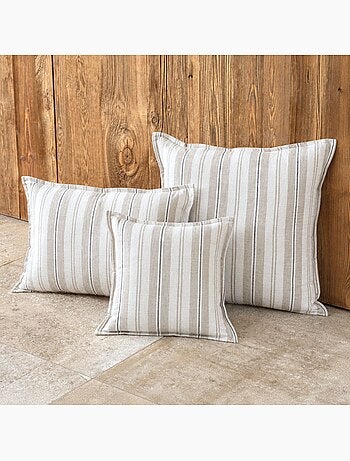 Housse de coussin recto-verso 100% coton rayures tapissier lourmarin