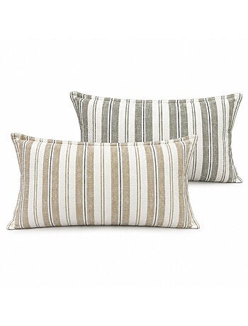 Housse de coussin recto-verso 100% coton rayures tapissier lourmarin