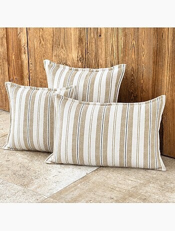 Housse de coussin recto-verso 100% coton rayures tapissier lourmarin