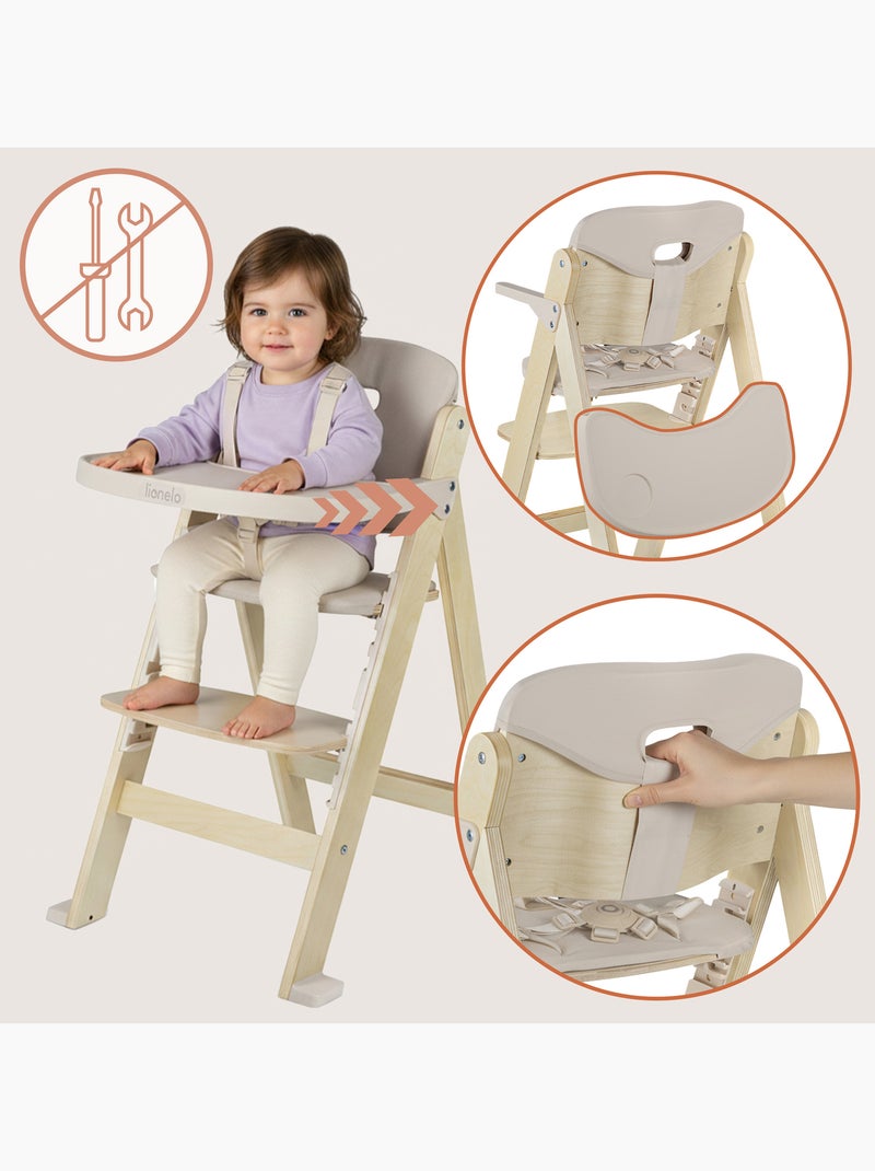 Houten 3-in-1 kinderstoel LIONELO Floris – Meegroeiend – 5-puntsgordel – Tot 40 kg Natuurlijk hout - Kiabi