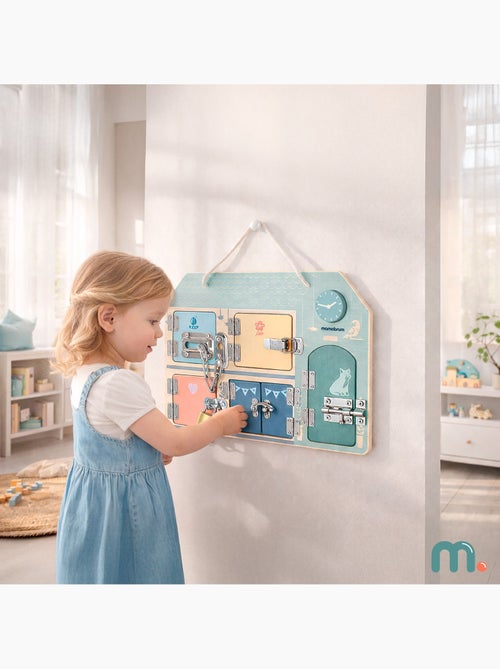 Houten activiteitenbord huis 30x22cm 5 slotenspel klok mamabrum - Kiabi Houten activiteitenbord huis 30x22cm 5 slotenspel klok mamabrum - Kiabi