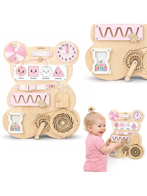 Houten activity board beertje roze montessori teddy board mamabrum - Kiabi Houten activity board beertje roze montessori teddy board mamabrum - Kiabi