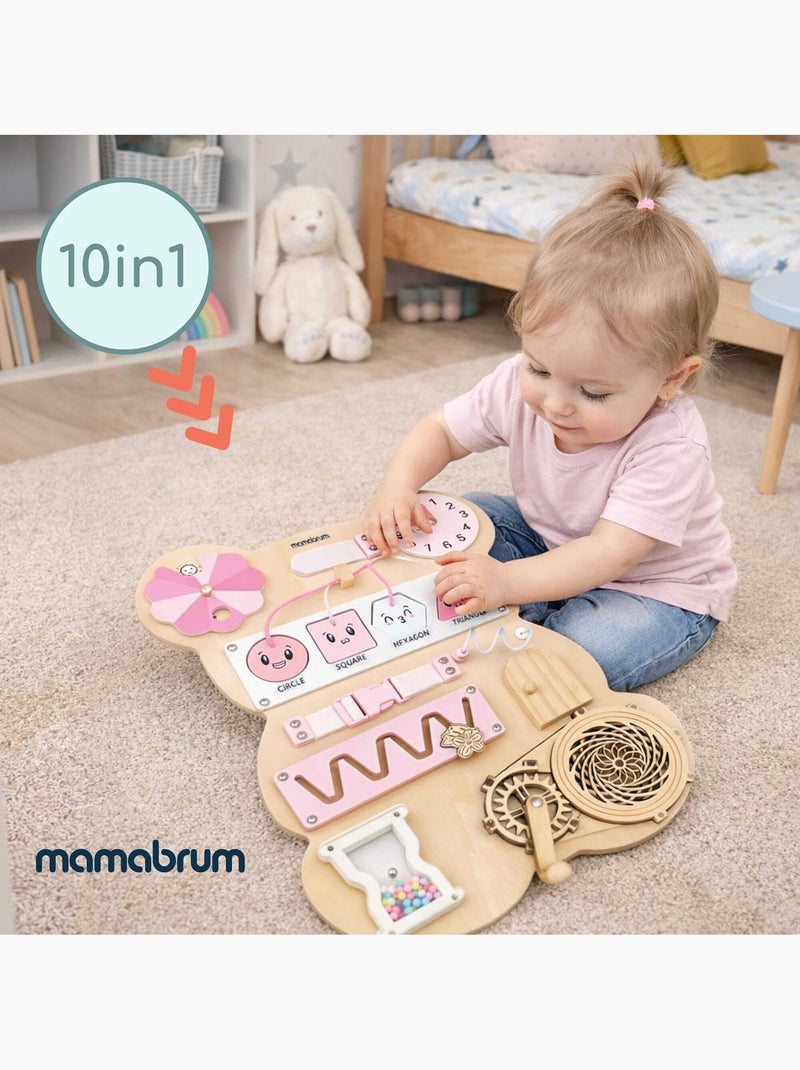Houten activity board beertje roze montessori teddy board mamabrum N.v.t. - Kiabi