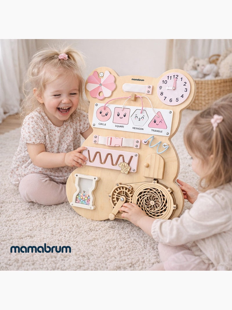 Houten activity board beertje roze montessori teddy board mamabrum N.v.t. - Kiabi