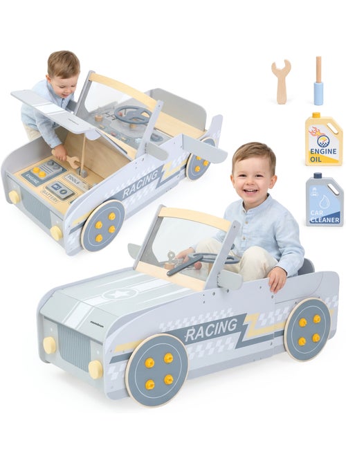 Houten auto stilstaand imitatie kind 111cm cockpit garage mamabrum - Kiabi Houten auto stilstaand imitatie kind 111cm cockpit garage mamabrum - Kiabi