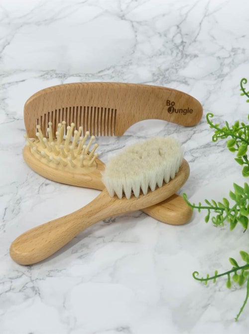 Houten babyborstel en -kam set - bo jungle - Kiabi Houten babyborstel en -kam set - bo jungle - Kiabi