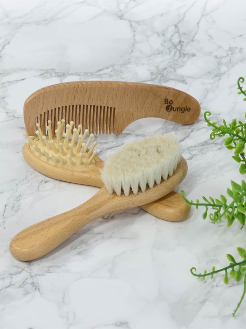 Houten babyborstel en -kam set - bo jungle Bruin - Kiabi