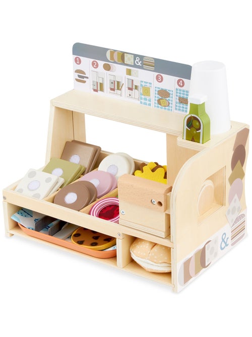 Houten broodjeskraam voor kinderen – speelrestaurant met accessoires - Kiabi Houten broodjeskraam voor kinderen – speelrestaurant met accessoires - Kiabi