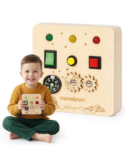 Houten busy board kompas tandwielen schakelaars led licht mamabrum - Kiabi Houten busy board kompas tandwielen schakelaars led licht mamabrum - Kiabi