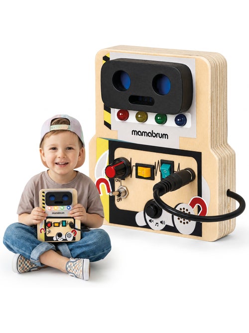Houten busy board robot schakelaars knoppen led licht mamabrum - Kiabi Houten busy board robot schakelaars knoppen led licht mamabrum - Kiabi