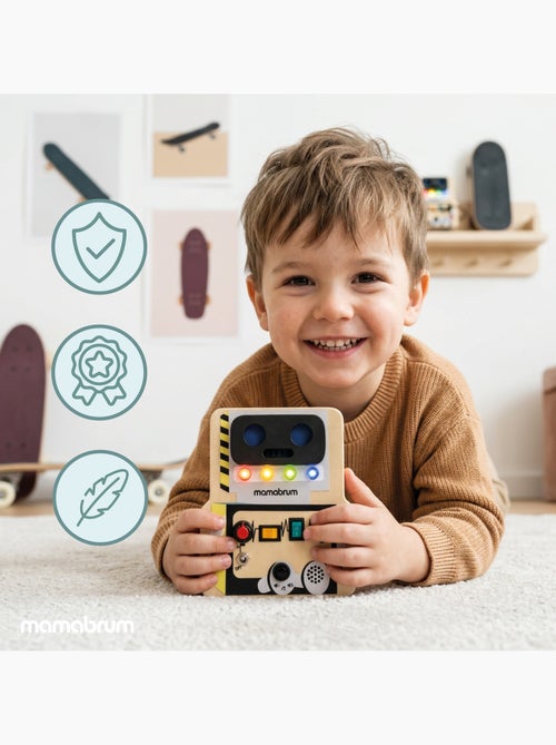 Houten busy board robot schakelaars knoppen led licht mamabrum - Kiabi Houten busy board robot schakelaars knoppen led licht mamabrum - Kiabi