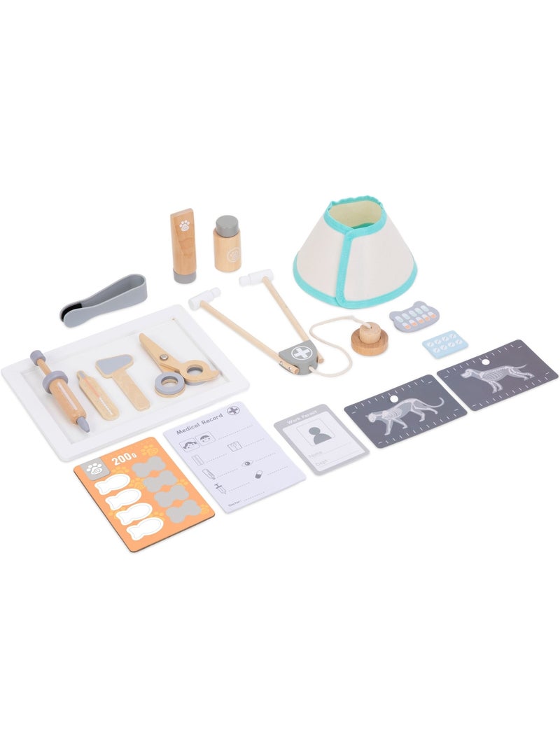 Houten dierenartsset voor kinderen vanaf 3 jaar met station en medische accessoires Wit Beige - Kiabi