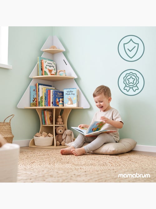 Houten hoekkast kind boom grijs boekenkast mamabrum - Kiabi Houten hoekkast kind boom grijs boekenkast mamabrum - Kiabi