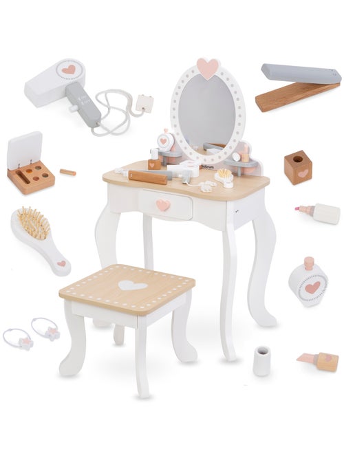 Houten kaptafel voor kinderen met krukje en accessoires – speelgoed vanaf 3 jaar - Kiabi Houten kaptafel voor kinderen met krukje en accessoires – speelgoed vanaf 3 jaar - Kiabi