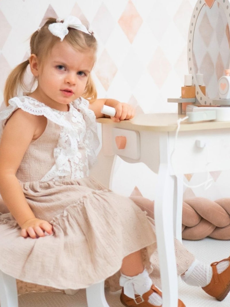 Houten kaptafel voor kinderen met krukje en accessoires – speelgoed vanaf 3 jaar Wit Beige - Kiabi