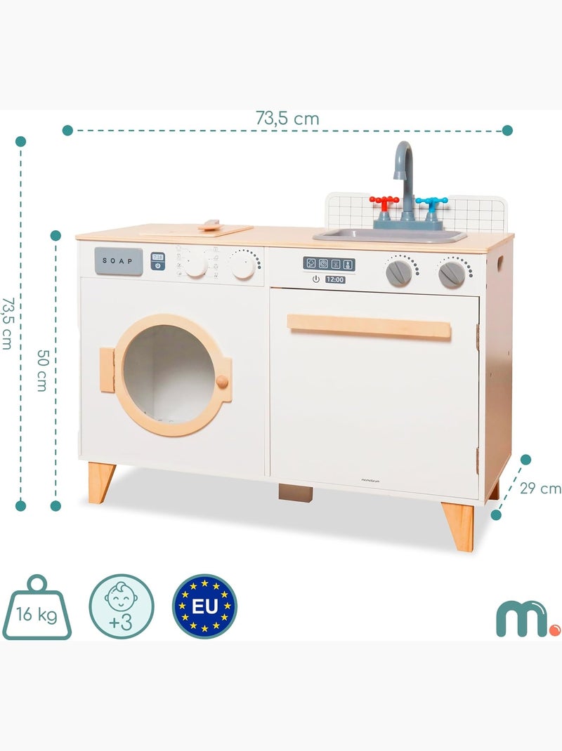 Houten kinderkeuken en wasruimte 2-in-1 – speelkeuken met wasmachine N.v.t. - Kiabi