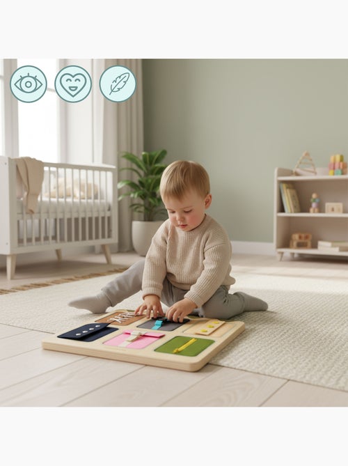 Houten kledingbord aan- en uitkleden 45x45cm 6 sluitingen veters mamabrum - Kiabi Houten kledingbord aan- en uitkleden 45x45cm 6 sluitingen veters mamabrum - Kiabi
