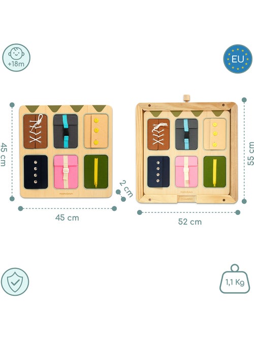 Houten kledingbord aan- en uitkleden 45x45cm 6 sluitingen veters mamabrum - Kiabi Houten kledingbord aan- en uitkleden 45x45cm 6 sluitingen veters mamabrum - Kiabi