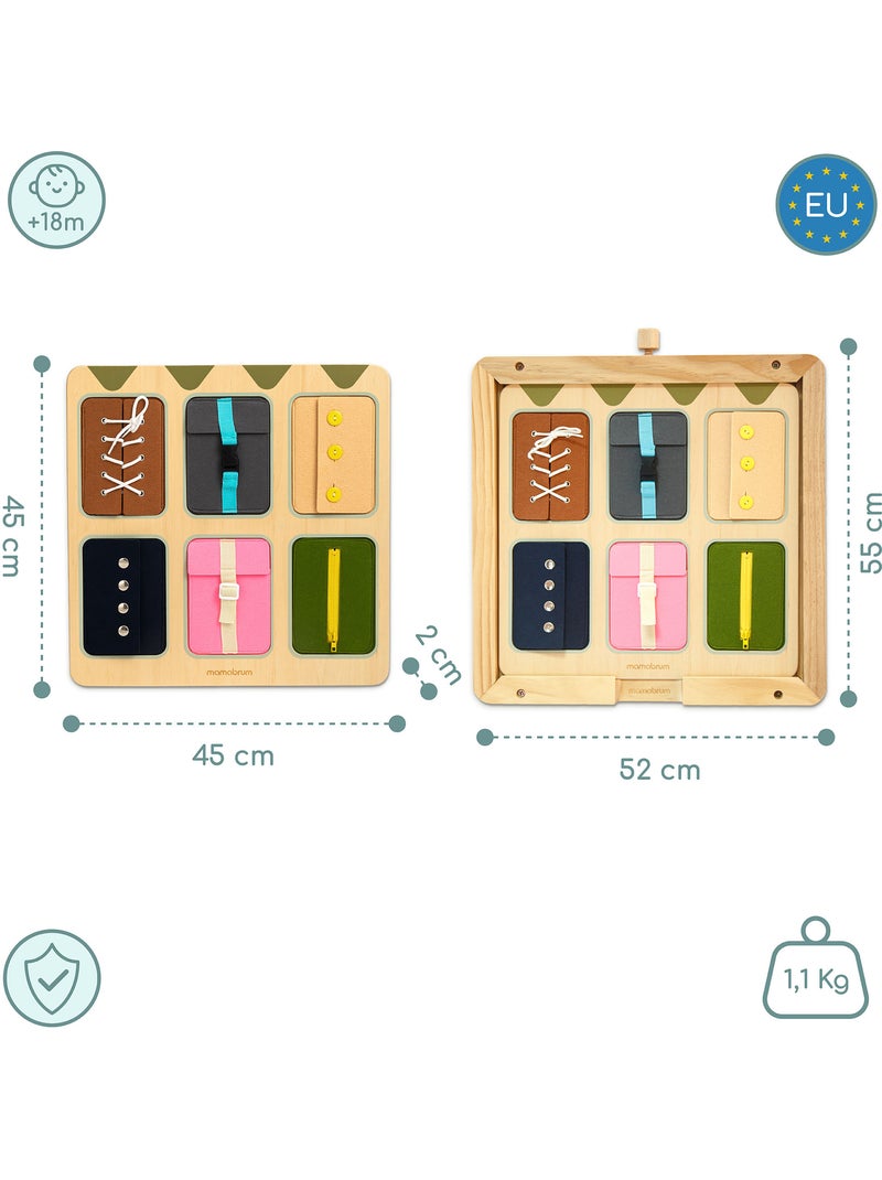 Houten kledingbord aan- en uitkleden 45x45cm 6 sluitingen veters mamabrum N.v.t. - Kiabi