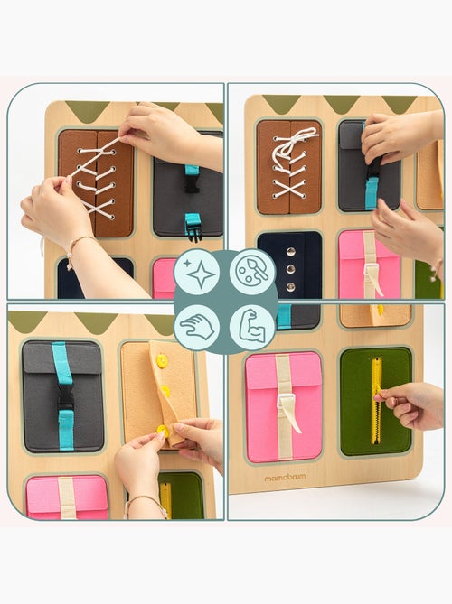 Houten kledingbord aan- en uitkleden 45x45cm 6 sluitingen veters mamabrum - Kiabi Houten kledingbord aan- en uitkleden 45x45cm 6 sluitingen veters mamabrum - Kiabi