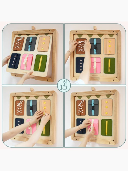 Houten kledingbord aan- en uitkleden 45x45cm 6 sluitingen veters mamabrum - Kiabi Houten kledingbord aan- en uitkleden 45x45cm 6 sluitingen veters mamabrum - Kiabi