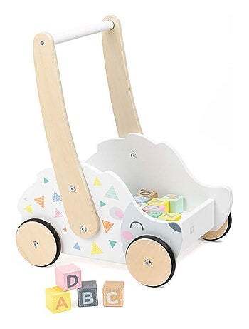 Houten looprek met speelblokjes