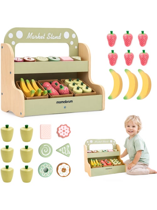 Houten marktkraam kind fruit gebakjes rollenspel speelgoed mamabrum - Kiabi Houten marktkraam kind fruit gebakjes rollenspel speelgoed mamabrum - Kiabi