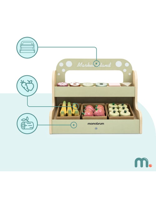 Houten marktkraam kind fruit gebakjes rollenspel speelgoed mamabrum - Kiabi Houten marktkraam kind fruit gebakjes rollenspel speelgoed mamabrum - Kiabi