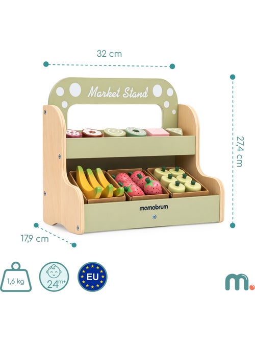 Houten marktkraam kind fruit gebakjes rollenspel speelgoed mamabrum - Kiabi Houten marktkraam kind fruit gebakjes rollenspel speelgoed mamabrum - Kiabi