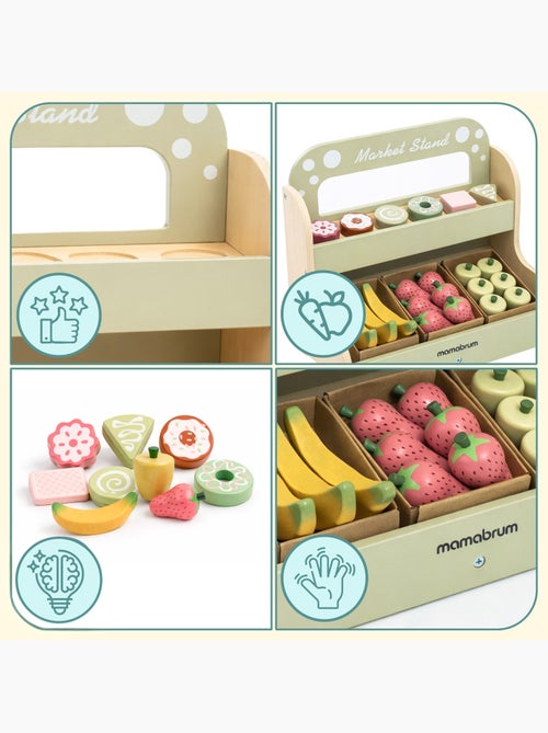 Houten marktkraam kind fruit gebakjes rollenspel speelgoed mamabrum - Kiabi Houten marktkraam kind fruit gebakjes rollenspel speelgoed mamabrum - Kiabi