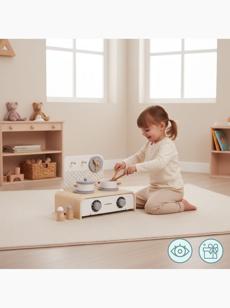 Houten mini speelkeuken opvouwbaar 32x21cm kookplaat pannen mamabrum N.v.t. - Kiabi