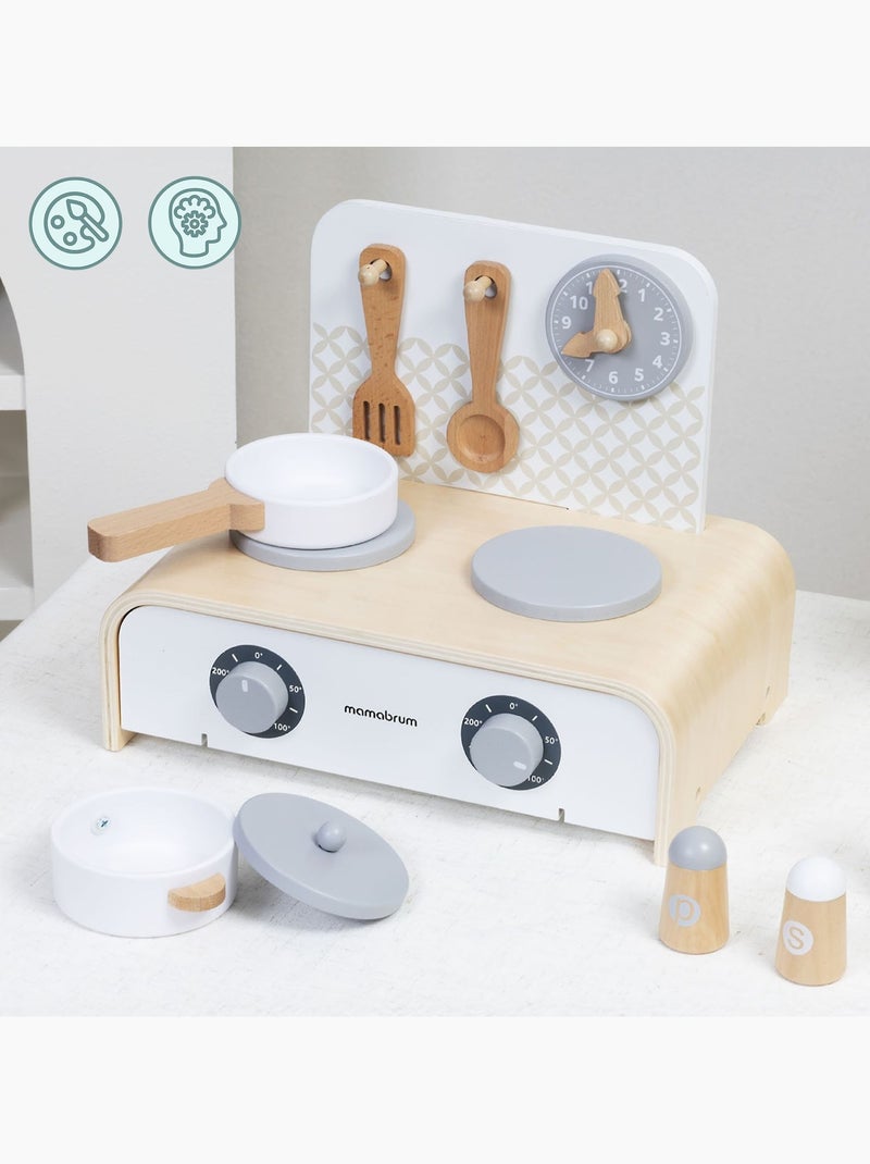 Houten mini speelkeuken opvouwbaar 32x21cm kookplaat pannen mamabrum N.v.t. - Kiabi