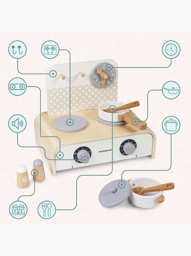 Houten mini speelkeuken opvouwbaar 32x21cm kookplaat pannen mamabrum N.v.t. - Kiabi