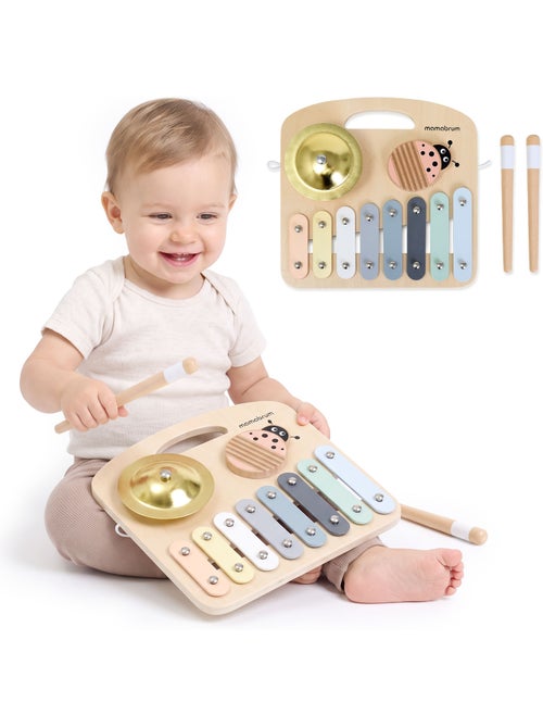 Houten muziekbord 8 tonen metallofoon bekken guiro 2 stokjes mamabrum - Kiabi Houten muziekbord 8 tonen metallofoon bekken guiro 2 stokjes mamabrum - Kiabi
