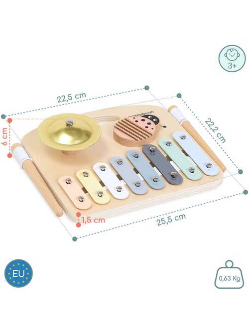 Houten muziekbord 8 tonen metallofoon bekken guiro 2 stokjes mamabrum - Kiabi Houten muziekbord 8 tonen metallofoon bekken guiro 2 stokjes mamabrum - Kiabi