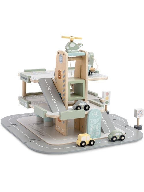 Houten parkeergarage met 3 verdiepingen voor kinderen met accessoires en helikopter - Kiabi Houten parkeergarage met 3 verdiepingen voor kinderen met accessoires en helikopter - Kiabi