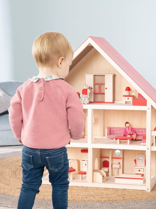 Houten poppenhuis + miniatuurmeubels en 4 poppen ROBA - Kiabi Houten poppenhuis + miniatuurmeubels en 4 poppen ROBA - Kiabi