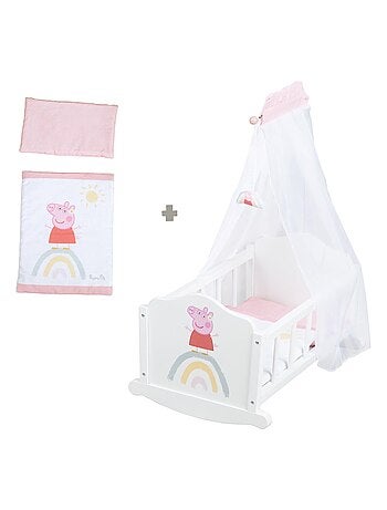 Houten poppenwieg met beddengoed 'Peppa Pig' ROBA