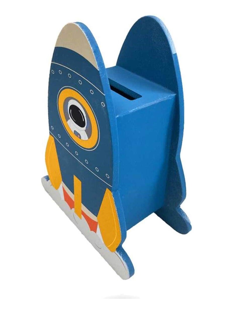 Houten raketspaarpot voor kinderen Blauw - Kiabi