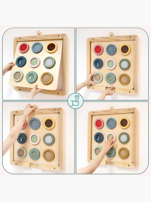 Houten sensorisch bord 45x45cm 9 texturen spiegel belletje mamabrum - Kiabi Houten sensorisch bord 45x45cm 9 texturen spiegel belletje mamabrum - Kiabi