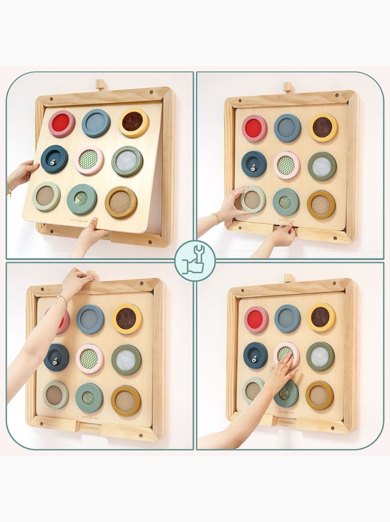 Houten sensorisch bord 45x45cm 9 texturen spiegel belletje mamabrum N.v.t. - Kiabi