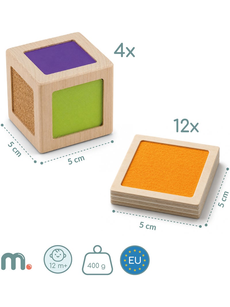 Houten sensorische blokken kind 5x5cm 4 kubussen 12 tegels mamabrum N.v.t. - Kiabi