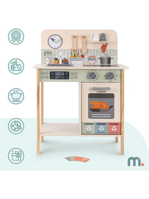 Houten speelgoedkeuken afval scheiden 54x30x72cm oven klok beige saliegroen mamabrum - Kiabi Houten speelgoedkeuken afval scheiden 54x30x72cm oven klok beige saliegroen mamabrum - Kiabi