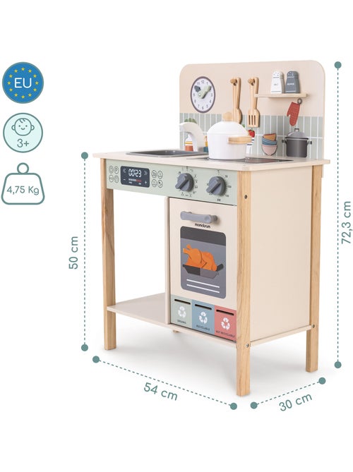 Houten speelgoedkeuken afval scheiden 54x30x72cm oven klok beige saliegroen mamabrum - Kiabi Houten speelgoedkeuken afval scheiden 54x30x72cm oven klok beige saliegroen mamabrum - Kiabi