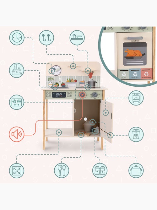 Houten speelgoedkeuken afval scheiden 54x30x72cm oven klok beige saliegroen mamabrum - Kiabi Houten speelgoedkeuken afval scheiden 54x30x72cm oven klok beige saliegroen mamabrum - Kiabi